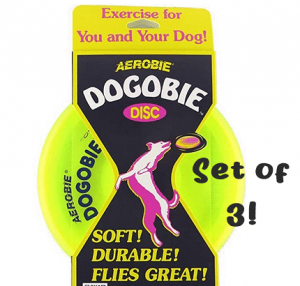 Dogobie dog frisbee is soft and durable and won't harm a dog's gums.